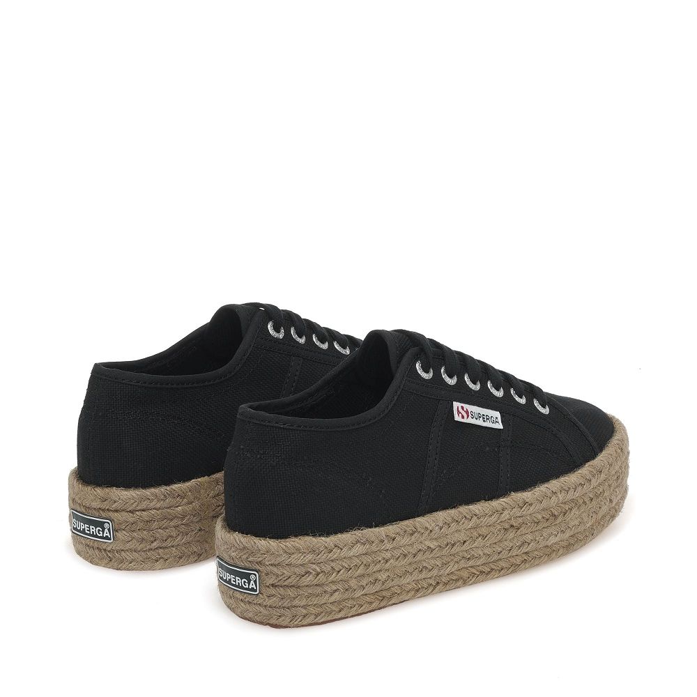 Superga 2790 Rope Black Platform Sneakers - Women's Sneakers USA | US8015771